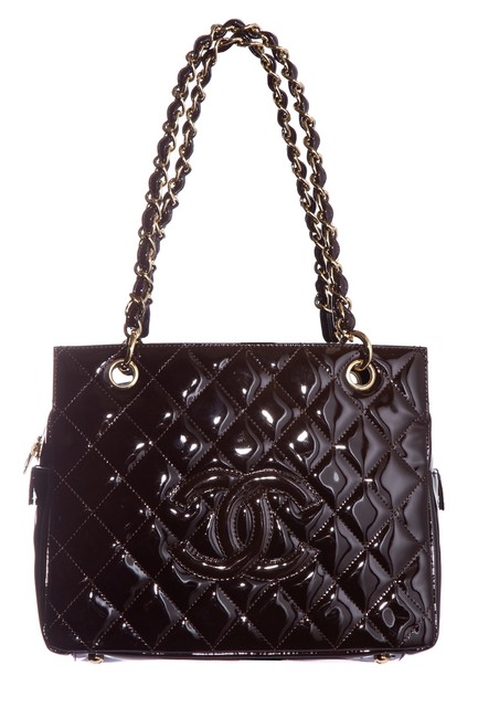 Chanel Quilted Brown Patent Leather Shoulder Bag 