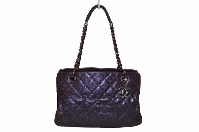Chanel Quilted Caviar Metallic Purple Leather Shoulder Bag 