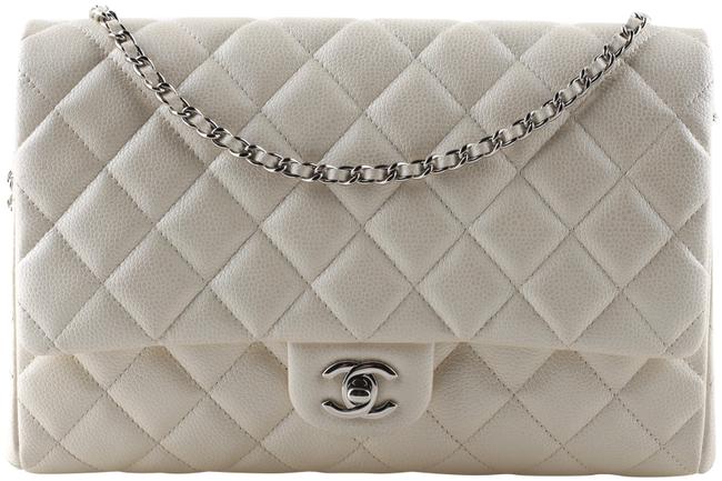 Chanel Quilted Caviar White Calfskin Leather Shoulder Bag 