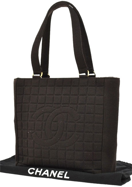 Chanel Tote Quilted Cc Logos Cotton Vintage Italy Brown Shoulder Bag 