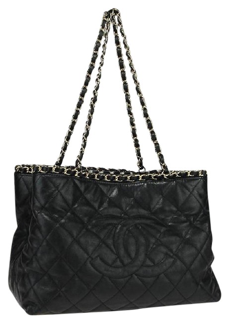 Chanel Tote Quilted Cc Black Leather Shoulder Bag 