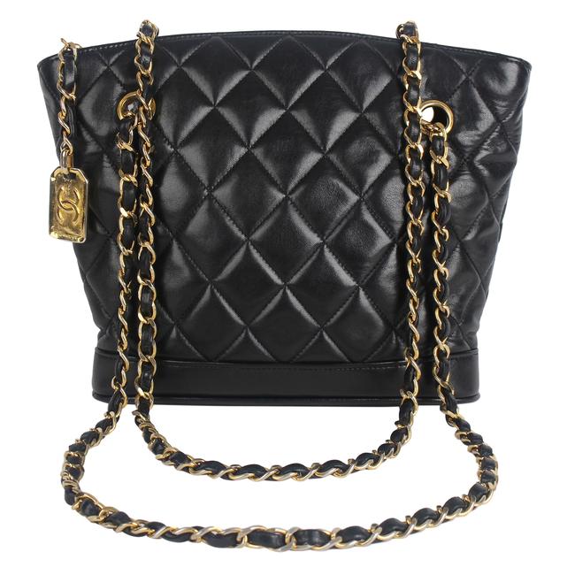 Chanel Quilted Chain 7624 Black Lambskin Leather Shoulder Bag 