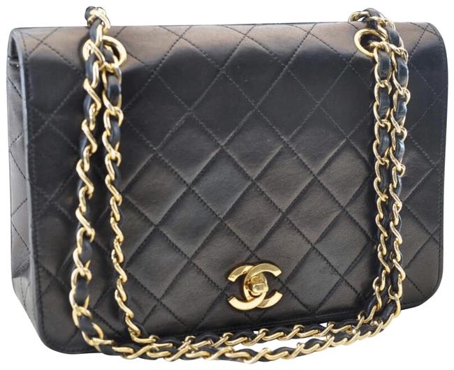 Chanel Handbag Quilted Classic Two Ways Black Lambskin Leather Shoulder Bag 
