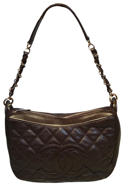 Chanel Quilted Crescent Brown Caviar Leather Shoulder Bag 