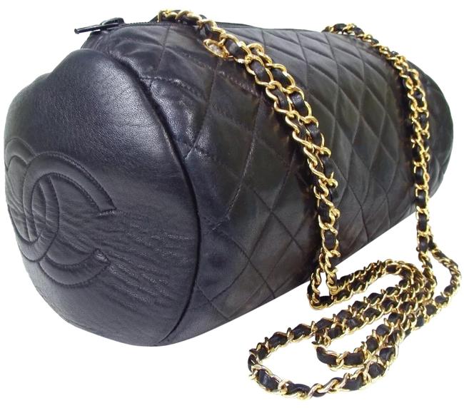 Chanel Quilted Double Chain Black Leather Shoulder Bag 
