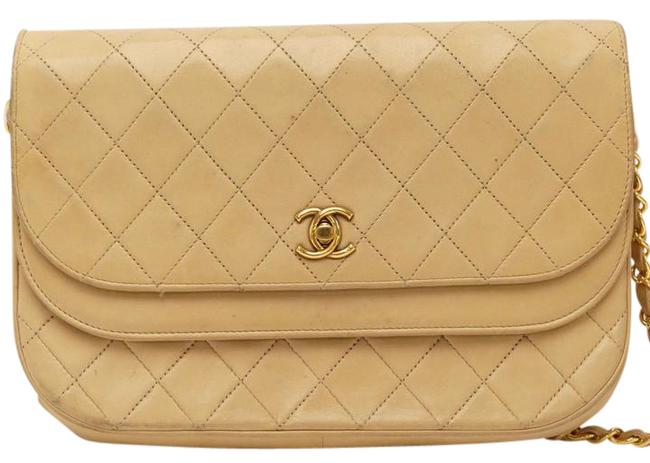 Chanel Double Flap Quilted Chain Beige Lamb Skin Shoulder Bag 