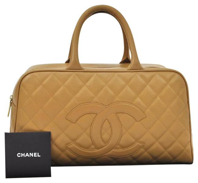 Chanel Boston Quilted Leather Beige Caviar Shoulder Bag 