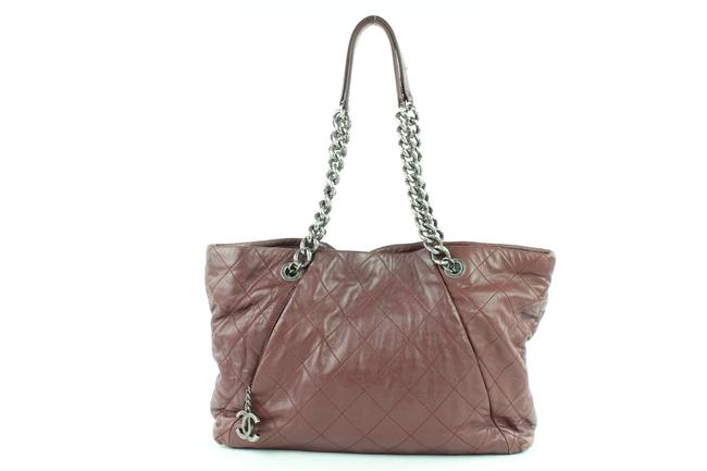 Chanel Quilted Mauve Charm Chain Tote 7ce0104 Burgundy Leather Shoulder Bag 