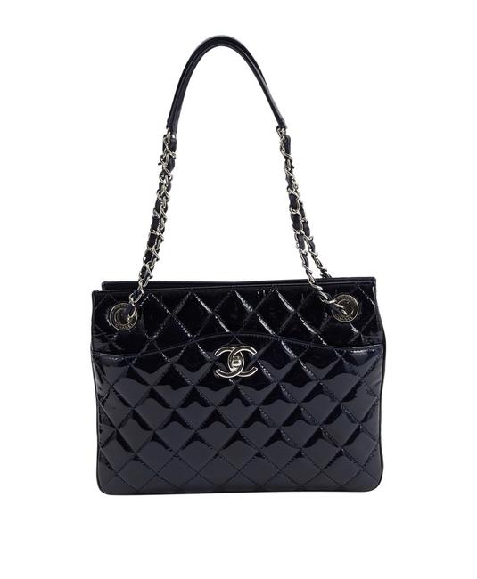 Chanel Quilted Navy Patent Leather Shoulder Bag 