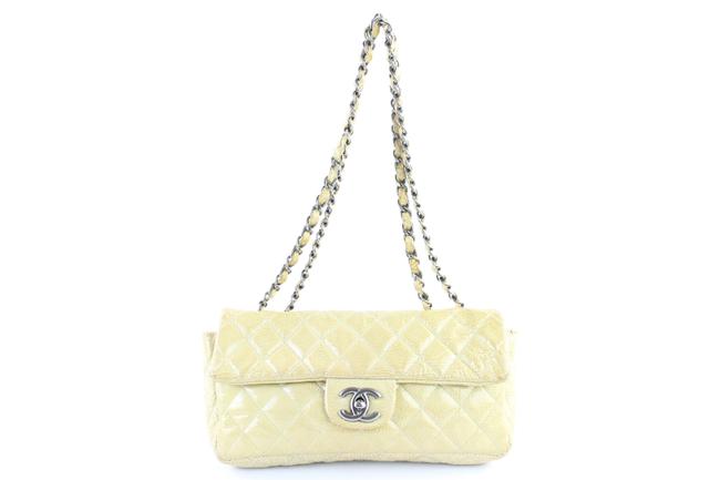 Chanel Quilted Patent Single Flap 220562 Ivory Leather Shoulder Bag 
