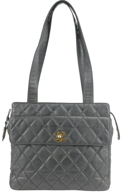 Chanel Quilted Pocket Tote 9ck1220 Black Vinyl Shoulder Bag 