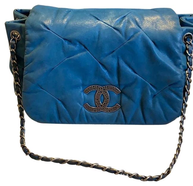 Chanel Quilted Sac Class Rabat Blue Calfskin Leather Shoulder Bag 