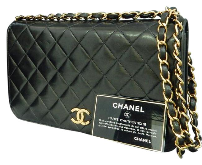 Chanel Classic Flap Quilted Two Ways Black Lambskin Leather Shoulder Bag 