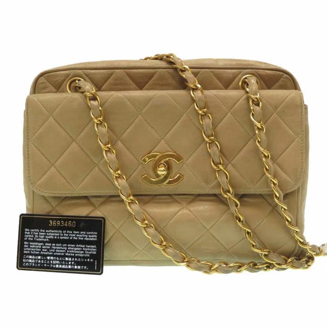 Chanel Quilted Vintage Matelasse Flap Purse Tan Beige Gold Leather Shoulder Bag 