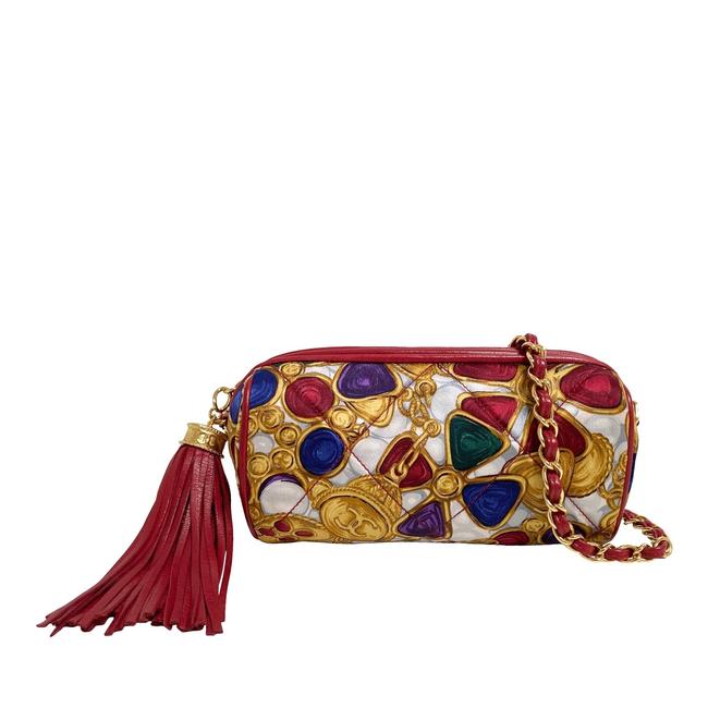 Chanel Rare Gripox Print Satin Tassel Multicolor Red Shoulder Bag 