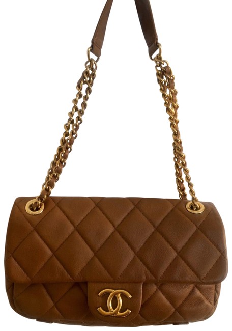 Chanel Rare Limited Edition Gold Plated Brown Leather Shoulder Bag 