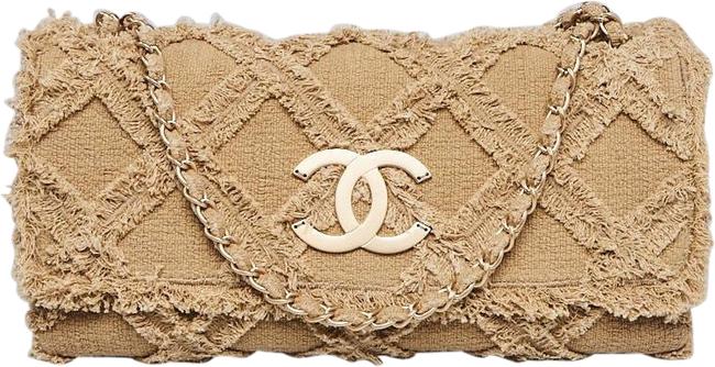 Chanel Rare Tweed Diamond Woven Maxi Jumbo Flap Beige Shoulder Bag 