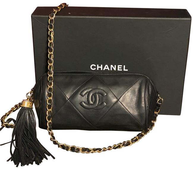 Chanel Rare Vintage Barrel Tassel Black Lambskin Leather Shoulder Bag 