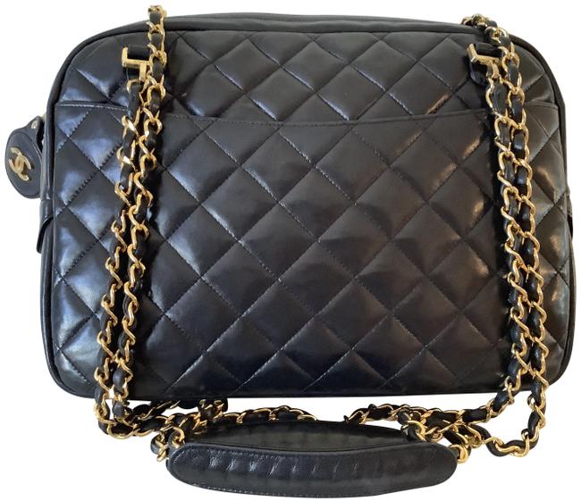 Chanel Rare Vintage Diamond Quilted Black Lambskin Leather Shoulder Bag 