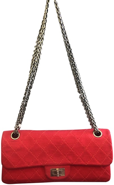 Chanel Classic Flap Red Cotton Leather Shoulder Bag 