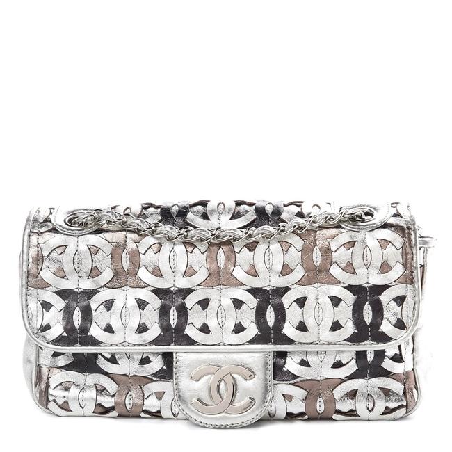 Chanel Runway Cc Mix Single Medium Flap Metallic Silver Shoulder Bag 