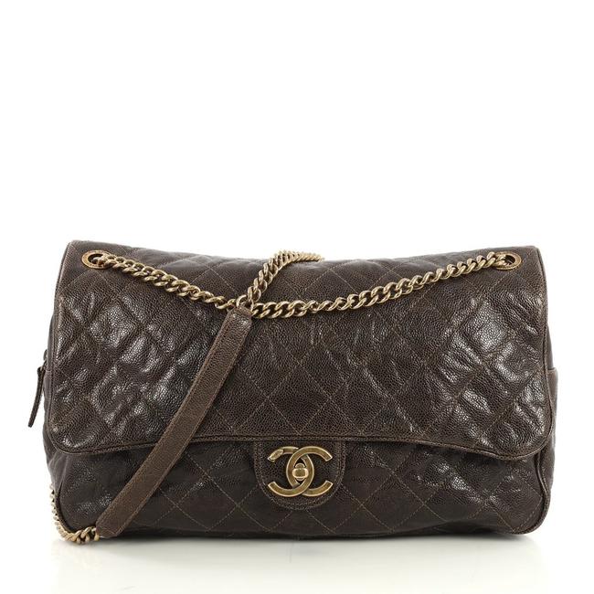 Chanel Shiva Maxi Flap Quilted Caviar Brown Leather Shoulder Bag 