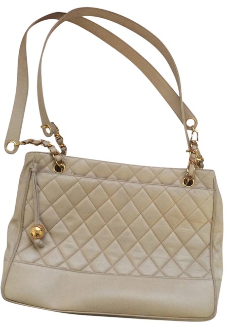 Chanel Shoppers Tote Beige Lambskin Shoulder Bag 