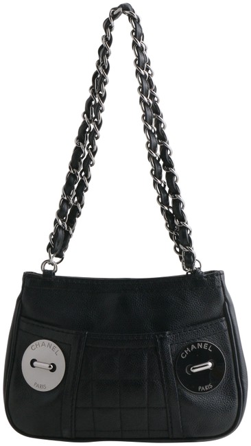 Chanel Shopping Button Quilted Caviar Small Chain Black Leather Shoulder Bag 