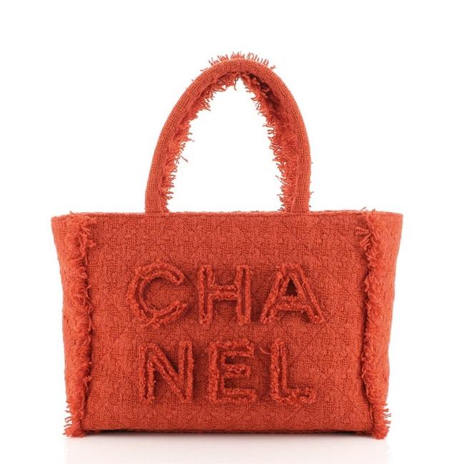 Chanel Shopping Giant Logo Quilted Medium Red Tweed Shoulder Bag 