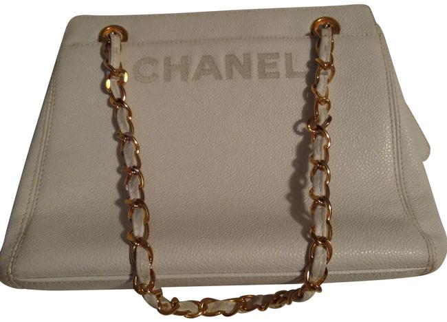 Chanel Shopping Petite White Leather Shoulder Bag 