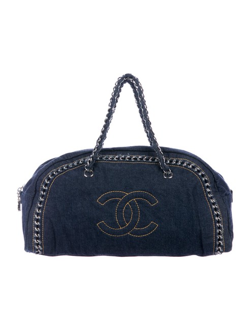 Chanel Shopping Tote Bowler Chain Around Blue Denim Shoulder Bag 