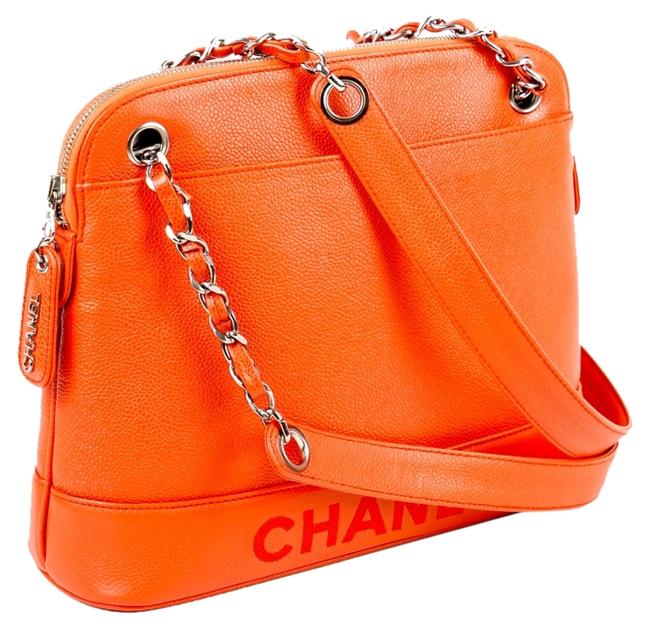 Chanel Shopping Tote Caviar with Silver Hardware Orange Leather Shoulder Bag 