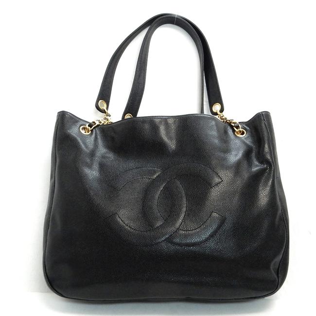 Chanel Shopping Tote Cc Black Caviar Leather Shoulder Bag 