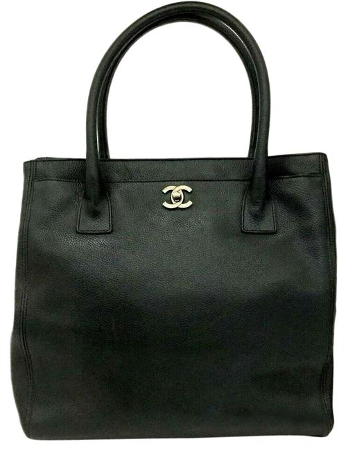 Chanel Shopping Tote Cerf Strap 8150 Black Leather Shoulder Bag 