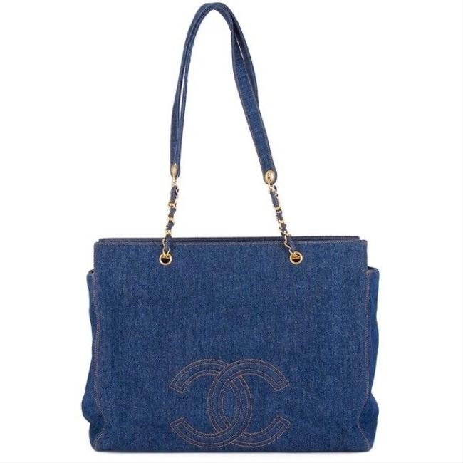 Chanel Shopping Tote Large Cc Denim Blue Shoulder Bag 