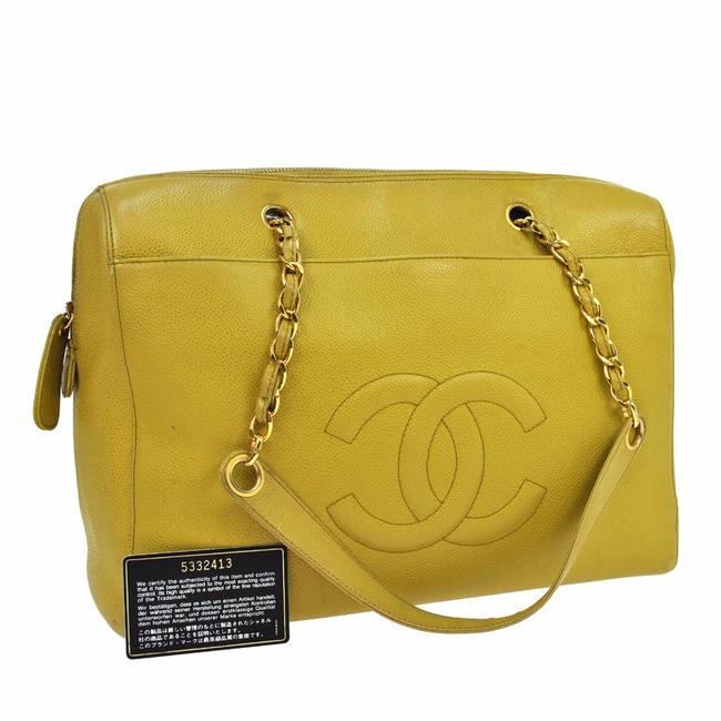 Chanel Shopping Tote Leather Yellow Caviar Shoulder Bag 