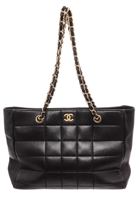 Chanel Shopping Tote Square Quilt Black Leather Shoulder Bag 