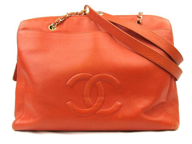 Chanel Shopping Tote XL Orange Caviar Shoulder Bag 