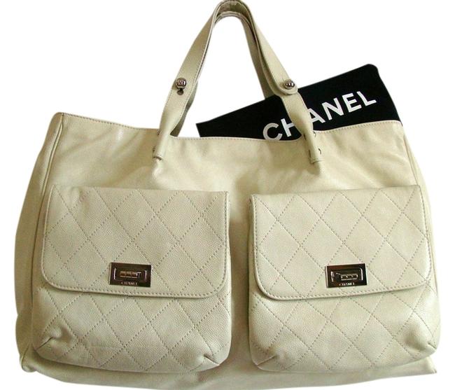 Chanel Timeless Tote Mademoiselle Caviar Weekender Xltote Pockets Ivory Leather Shoulder Bag 