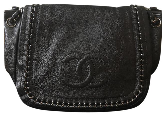 Chanel Luxe Ligne Metallic Handbag Black Leather Shoulder Bag 