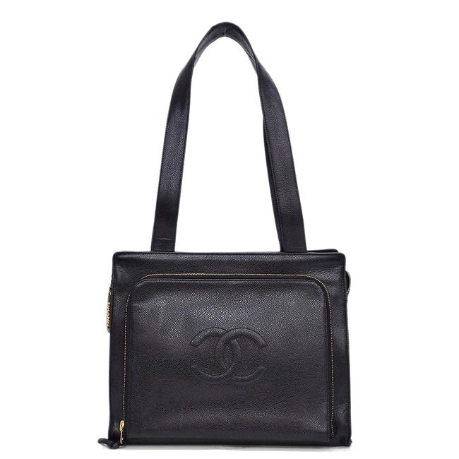 Chanel Skin Coco Mark Women Black Caviar Leather Shoulder Bag 