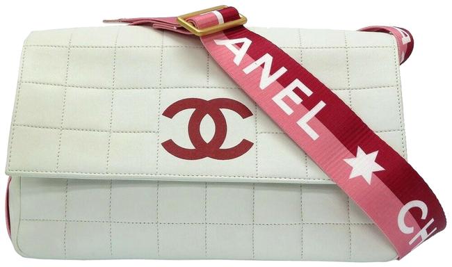 Chanel Sports Choco Bar White Leather Shoulder Bag 