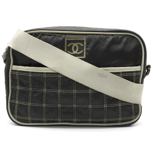 Chanel Sports Line Cocomark Double Stitch Black Gray Nylon Shoulder Bag 