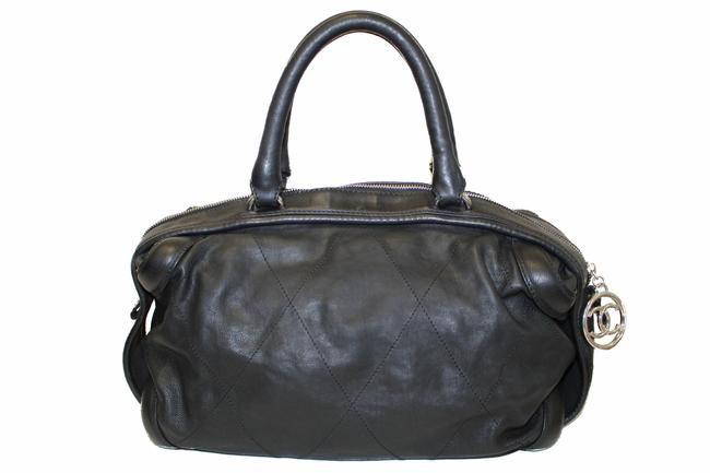 Chanel Stitched Bowling Handbag Black Calfskin Leather Shoulder Bag 