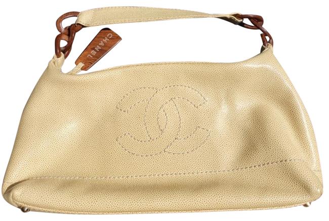 Chanel Stitched Wood Tan Caviar Leather Shoulder Bag 
