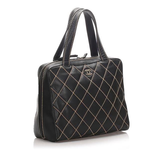 Chanel Surpique Handbag Black Lambskin Leather Shoulder Bag 