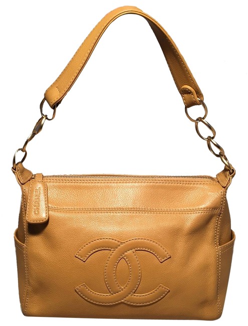Chanel Cc Tan Caviar Leather Shoulder Bag 