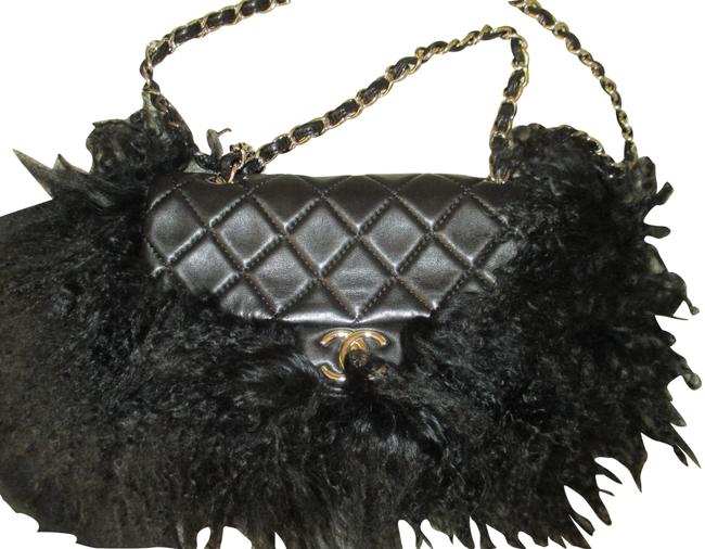 Chanel Tibet Black Lambskin Leatherfur Shoulder Bag 