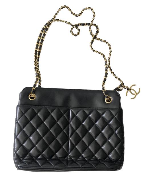 Chanel Timeless Charm Black Lambskin Leather Shoulder Bag 