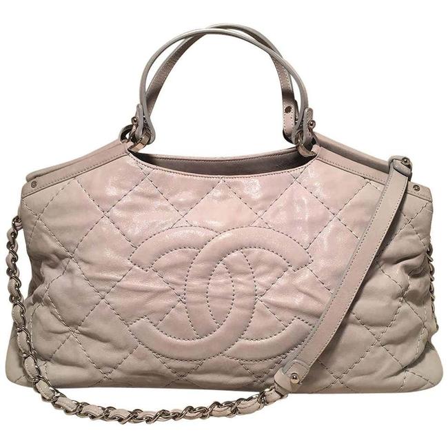 Chanel Timeless Light Shimmery Cc Quilted Tote Gray Leather Shoulder Bag 